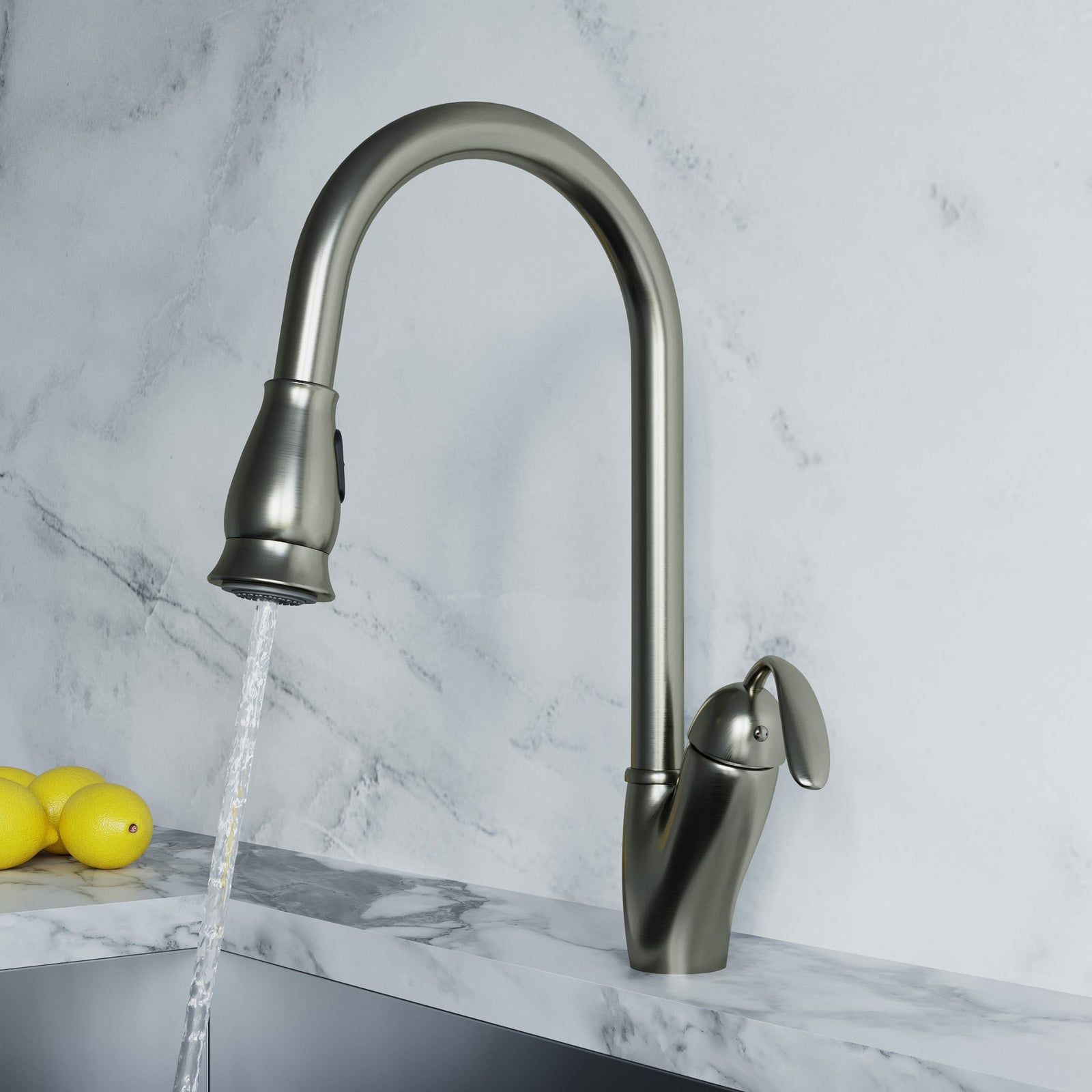 Dowell Kitchen Sink Faucet - 8002 011  Series - High Arc, Pull-Down Sprayer, Single Handle, Single Hole