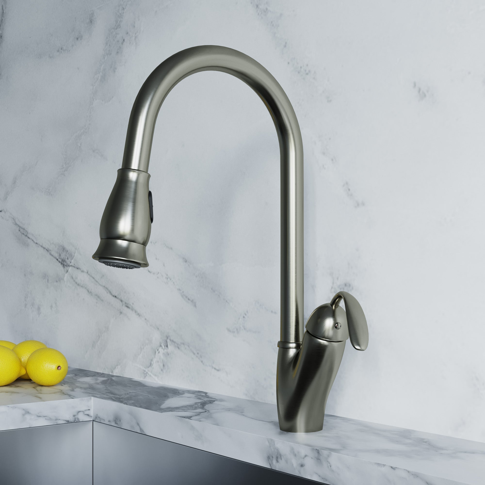 Dowell Kitchen Sink Faucet - 8002 011  Series - High Arc, Pull-Down Sprayer, Single Handle, Single Hole