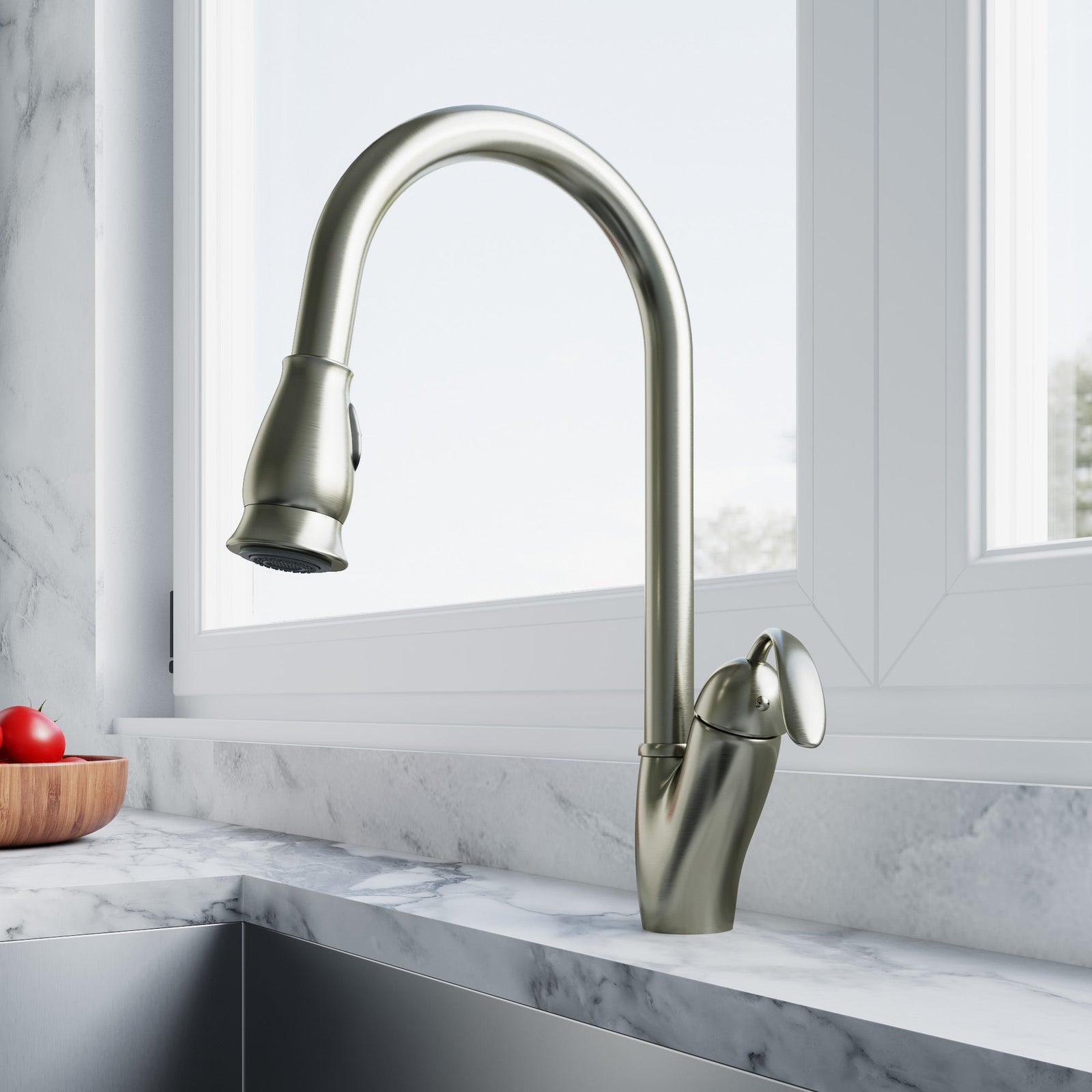 Dowell Kitchen Sink Faucet - 8002 011  Series - High Arc, Pull-Down Sprayer, Single Handle, Single Hole
