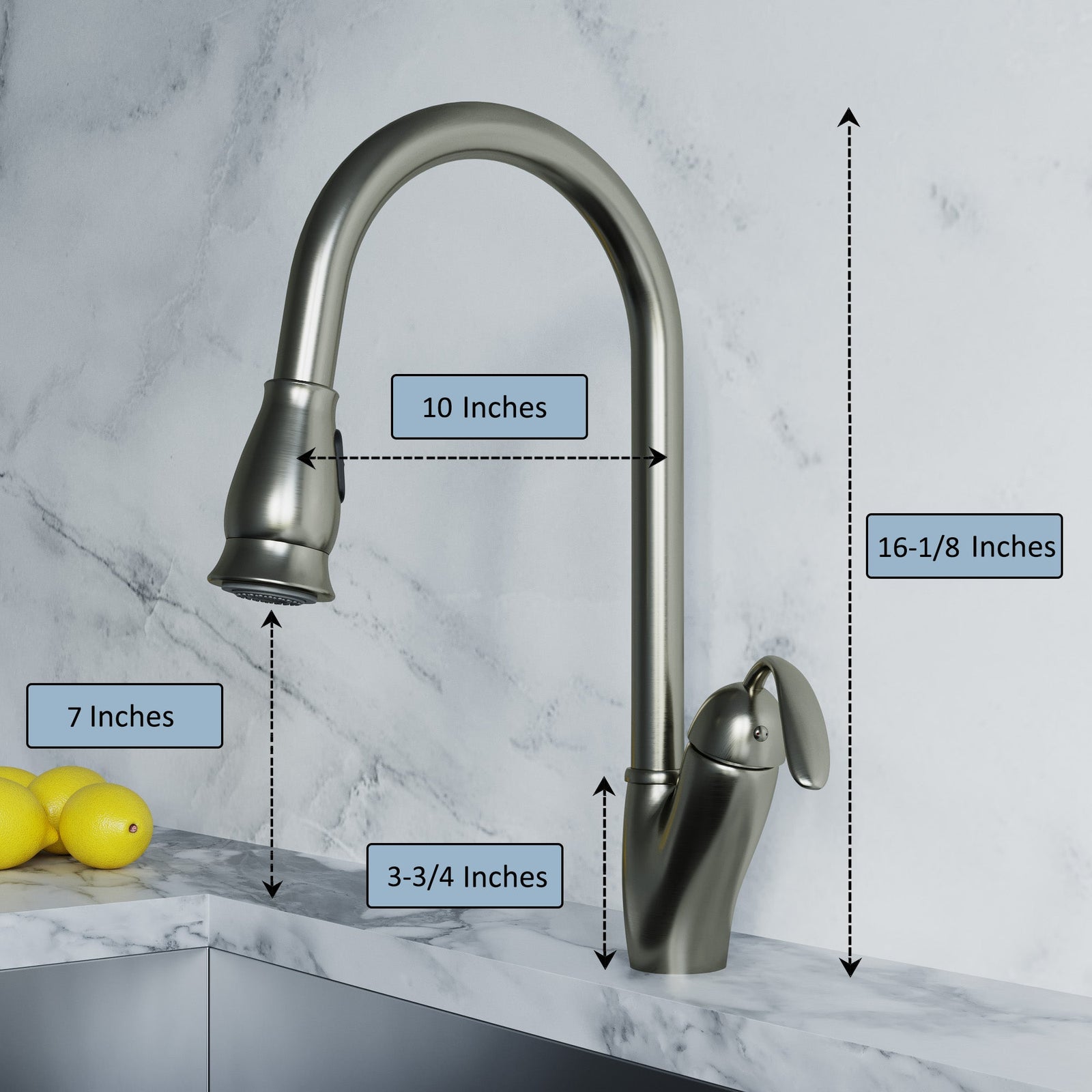 Dowell Kitchen Sink Faucet - 8002 011  Series - High Arc, Pull-Down Sprayer, Single Handle, Single Hole