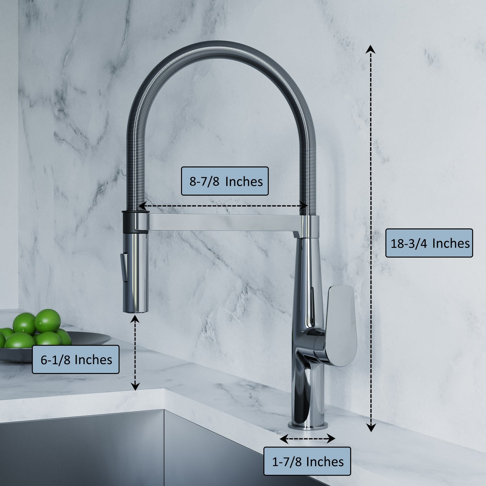 Dowell Kitchen Sink Faucet - 8002 016 Series - High Arc, Pull-Down Sprayer, Single Handle, Single Hole