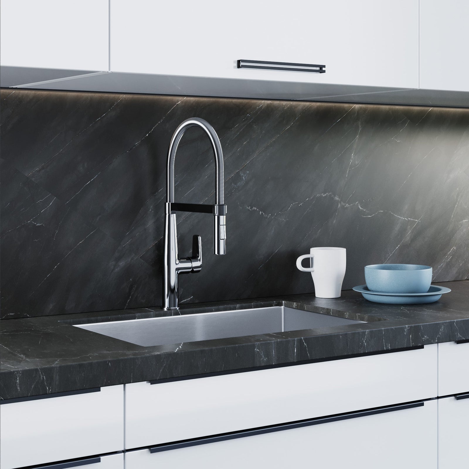Dowell Kitchen Sink Faucet - 8002 016 Series - High Arc, Pull-Down Sprayer, Single Handle, Single Hole