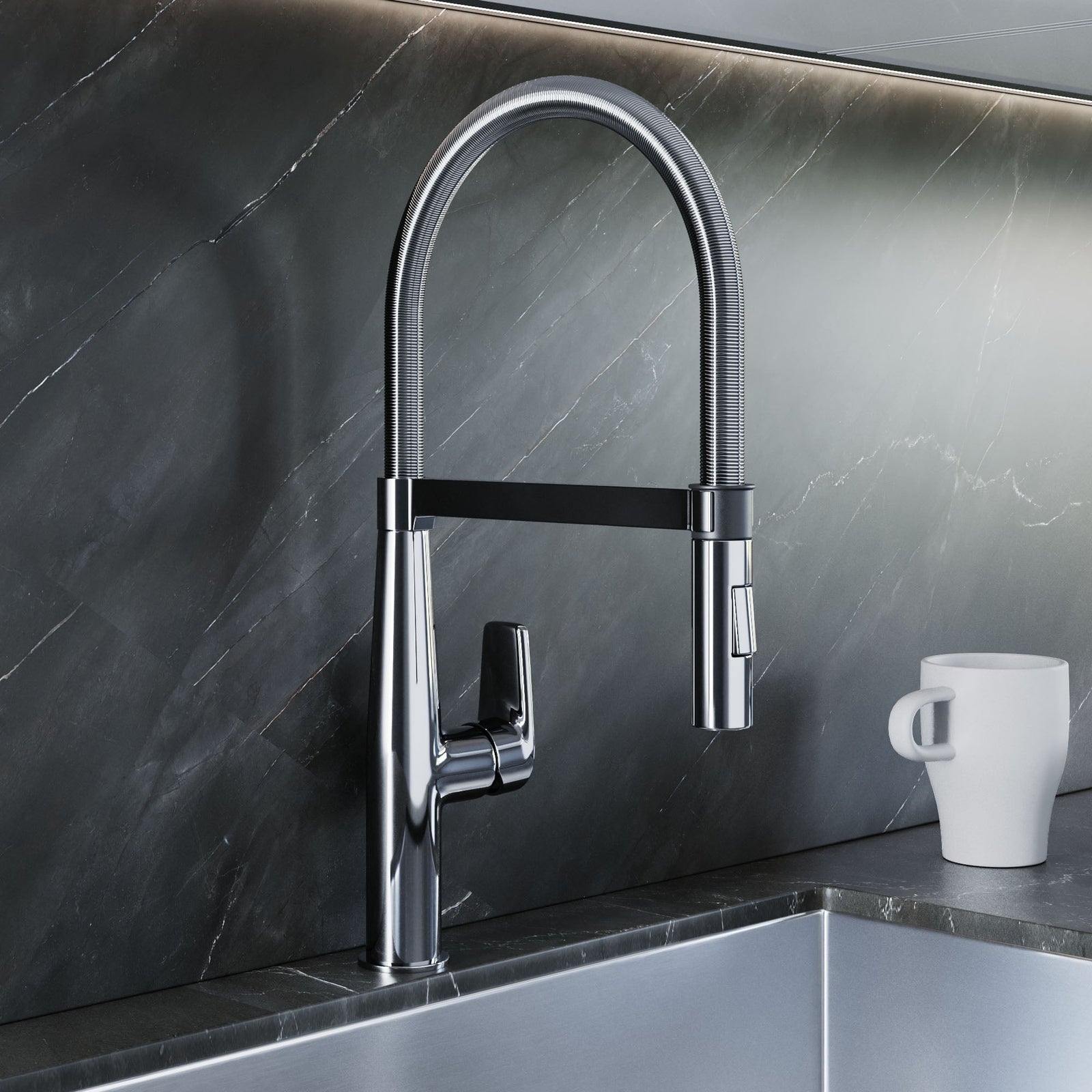 Dowell Kitchen Sink Faucet - 8002 016 Series - High Arc, Pull-Down Sprayer, Single Handle, Single Hole