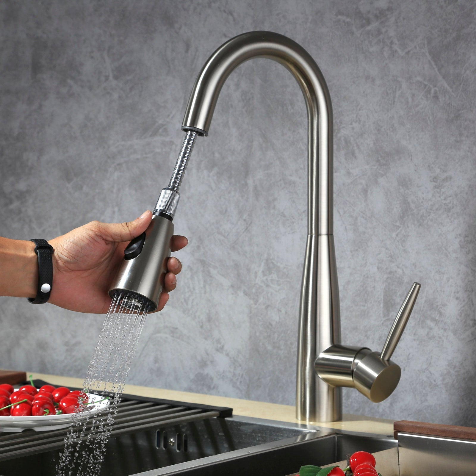 Dowell Kitchen Sink Faucet - 8002 005 Series - High Arc, Pull-Down Sprayer, Single Handle, Single Hole