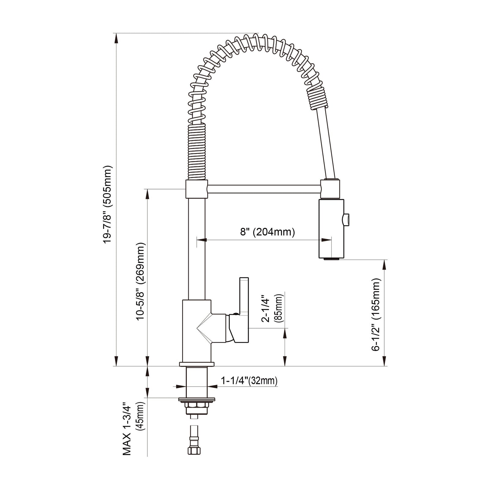 Dowell Kitchen Sink Faucet - 8002 006 Series - High Arc, Pull-Down Sprayer,  Single Handle, Single Hole