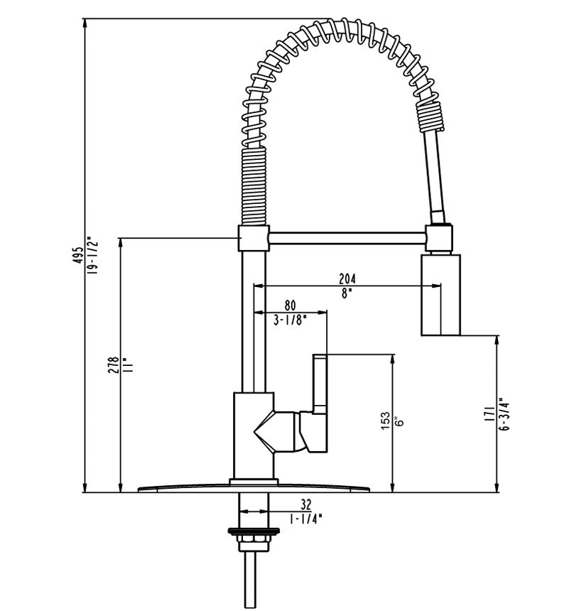 Dowell Kitchen Sink Faucet - 8002 006 Series - High Arc, Pull-Down Sprayer,  Single Handle, Single Hole