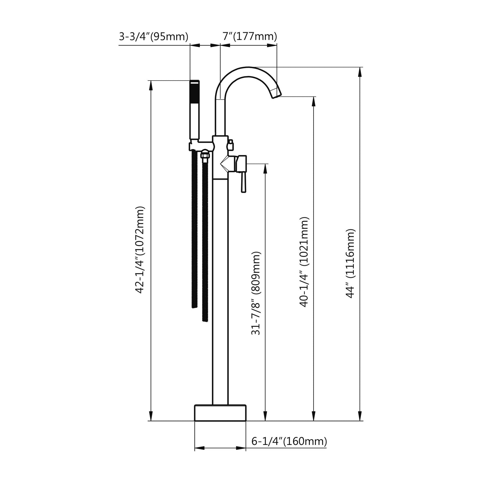 Dowell Freestanding Bathtub Faucet - 8003 001 Series, Floor Mounted Brass Bathroom Tub Faucets with Hand Shower