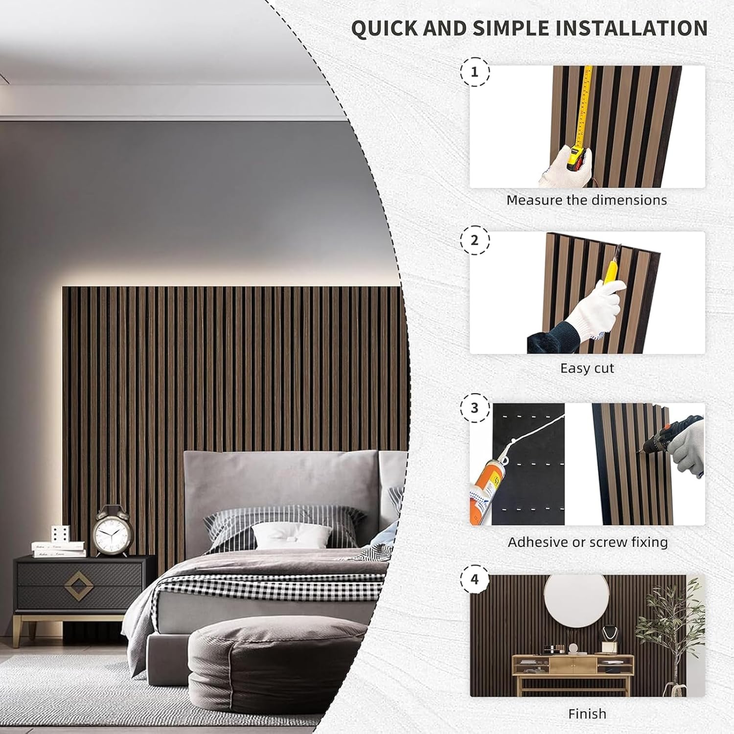 Dowell 3D Slat Wall Panels,Fluted Panels for Wall,Wall Decor Panels Noise Reduction, 48