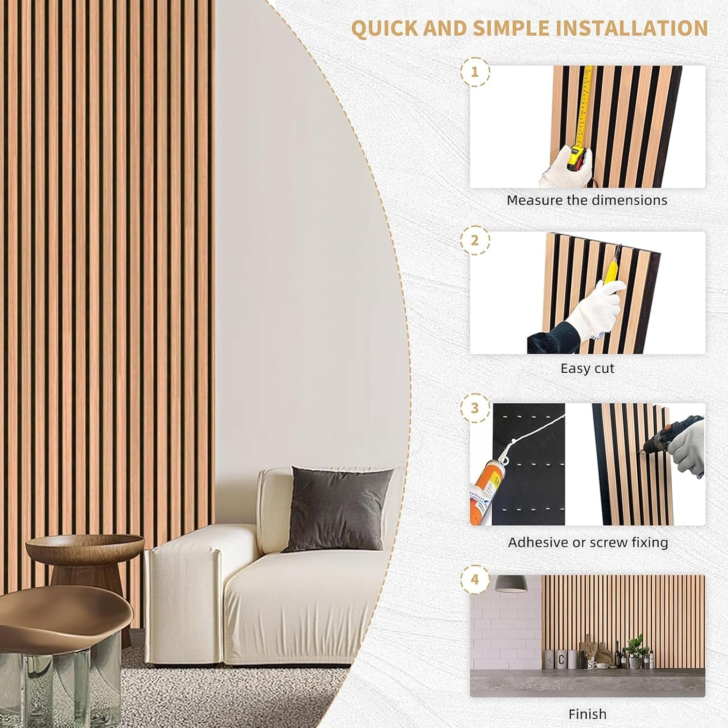 Dowell 3D Slat Wall Panels,Fluted Panels for Wall,Wall Decor Panels Noise Reduction, 48