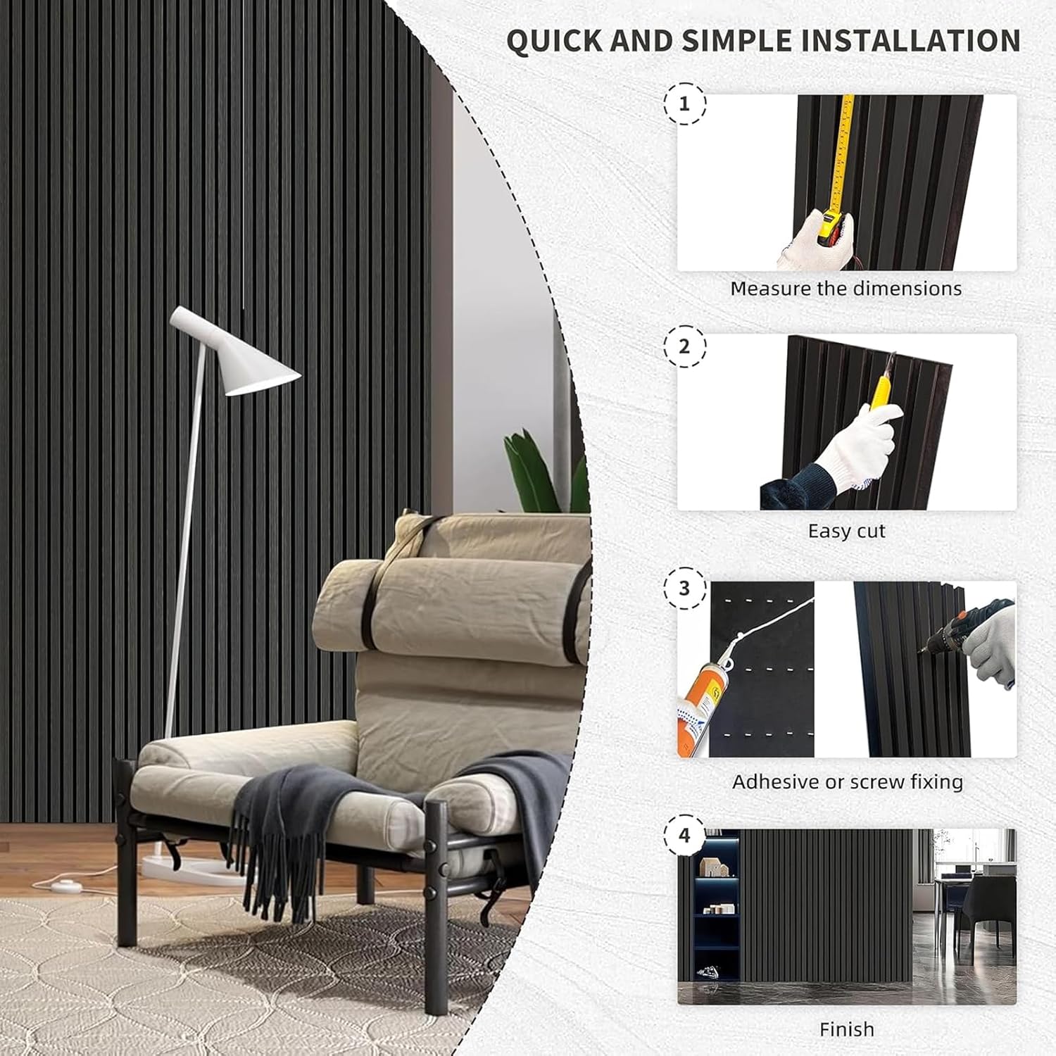 Dowell 3D Slat Wall Panels,Fluted Panels for Wall,Wall Decor Panels Noise Reduction, 95