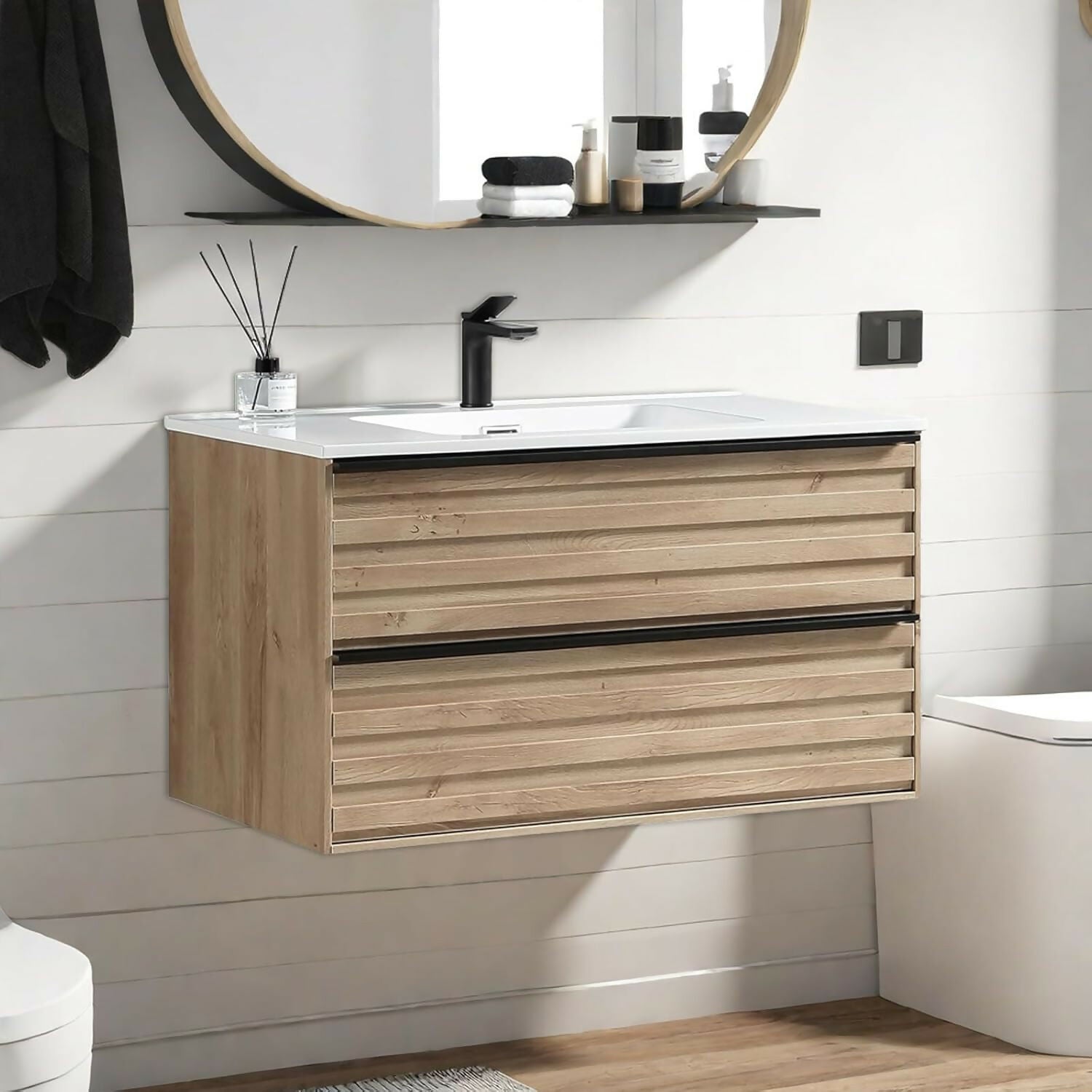 Goldea 36" Vanity with Sink, Modern Vanity Bathroom with 2 Extra Big Drawers, Wall Mounted Floating - gd003 Series