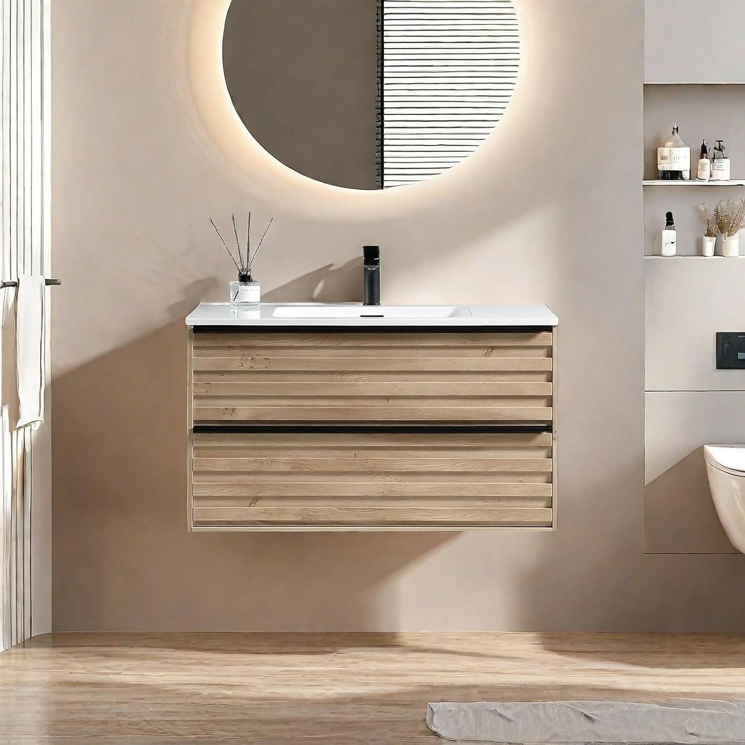 Goldea 36" Vanity with Sink, Modern Vanity Bathroom with 2 Extra Big Drawers, Wall Mounted Floating - gd003 Series