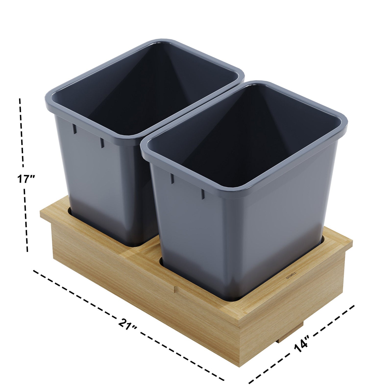 Dowell Base Cabinet Wastebasket Wooden Pullout with One or Two 20 Quart/5 Gallon Grey Plastic Bins - 4006 Series