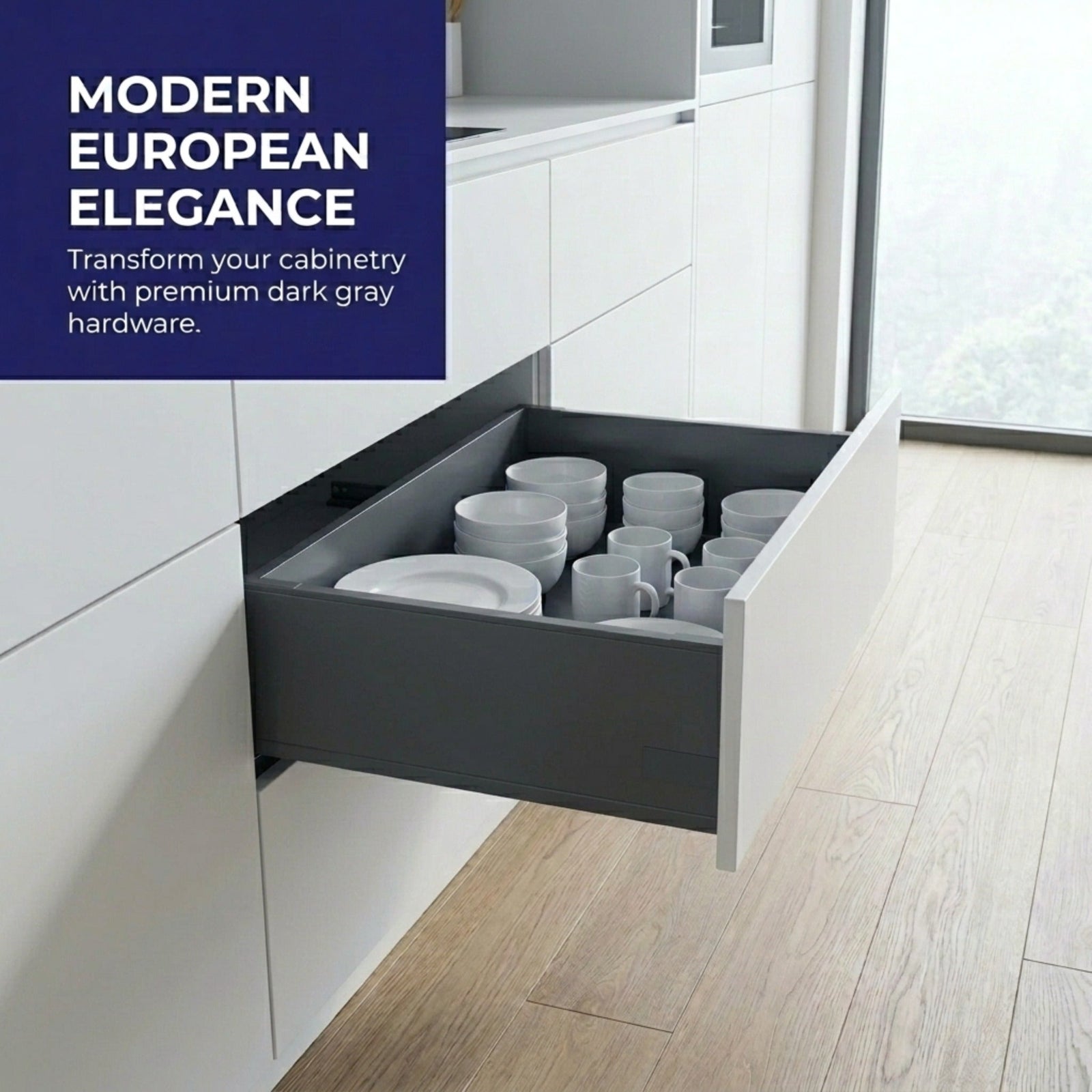 Dowell Slim Metal Drawer Kit, Soft-Close Full Extension Undermount Slides Drawer System, Dark Gray Cabinet Drawer Set for Kitchen & Bathroom