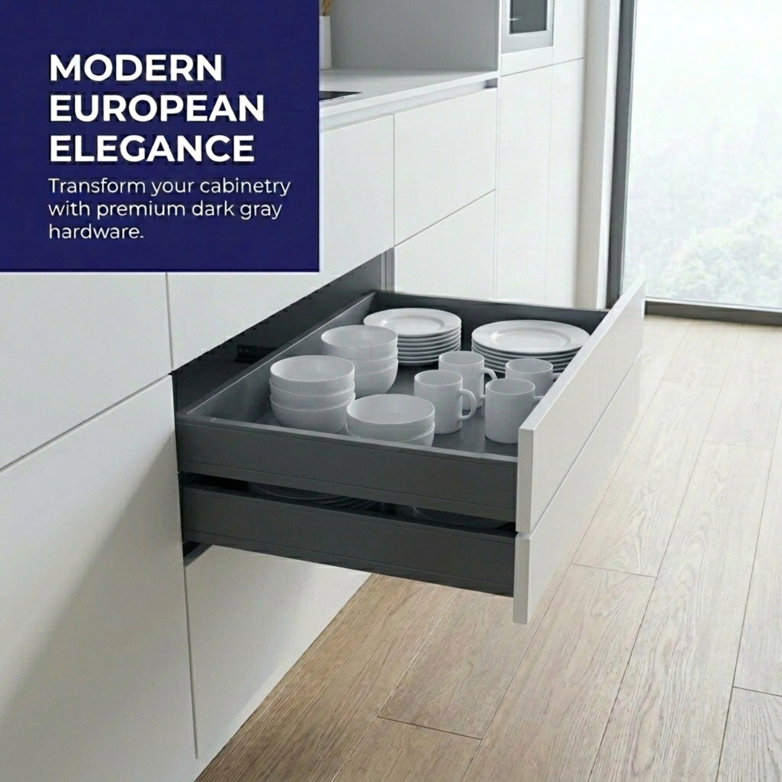 Dowell Slim Metal Drawer Kit, Soft-Close Full Extension Undermount Slides Drawer System, Dark Gray Cabinet Drawer Set for Kitchen & Bathroom