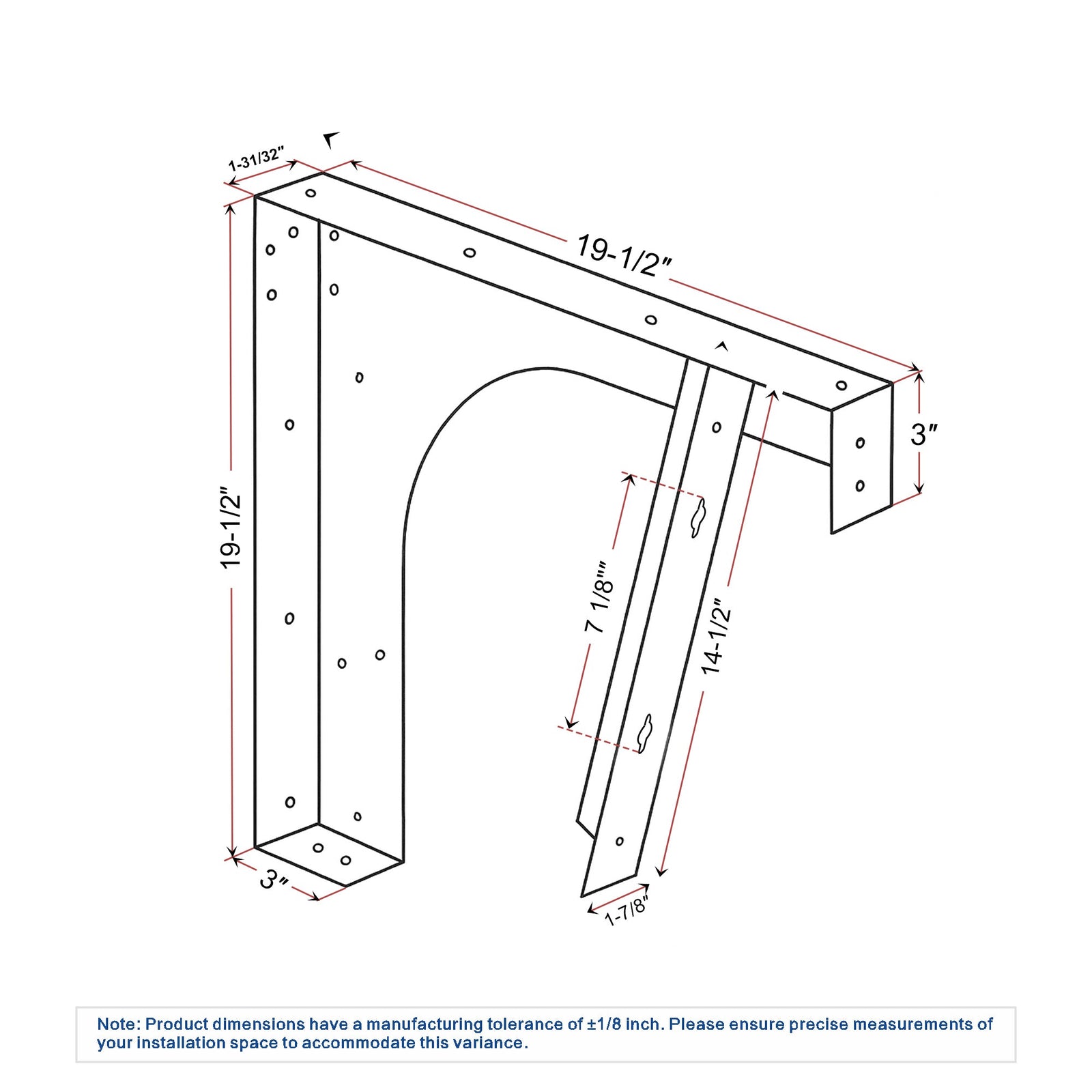 Dowell Universal ADA Vanity Bracket Heavy-Duty Commercial Bracket Floating Medical Support Bracket with/without Arm Metal Brackets Suitable for Restroom Vanities, Shelving Units & Work Desks - 7008 Series