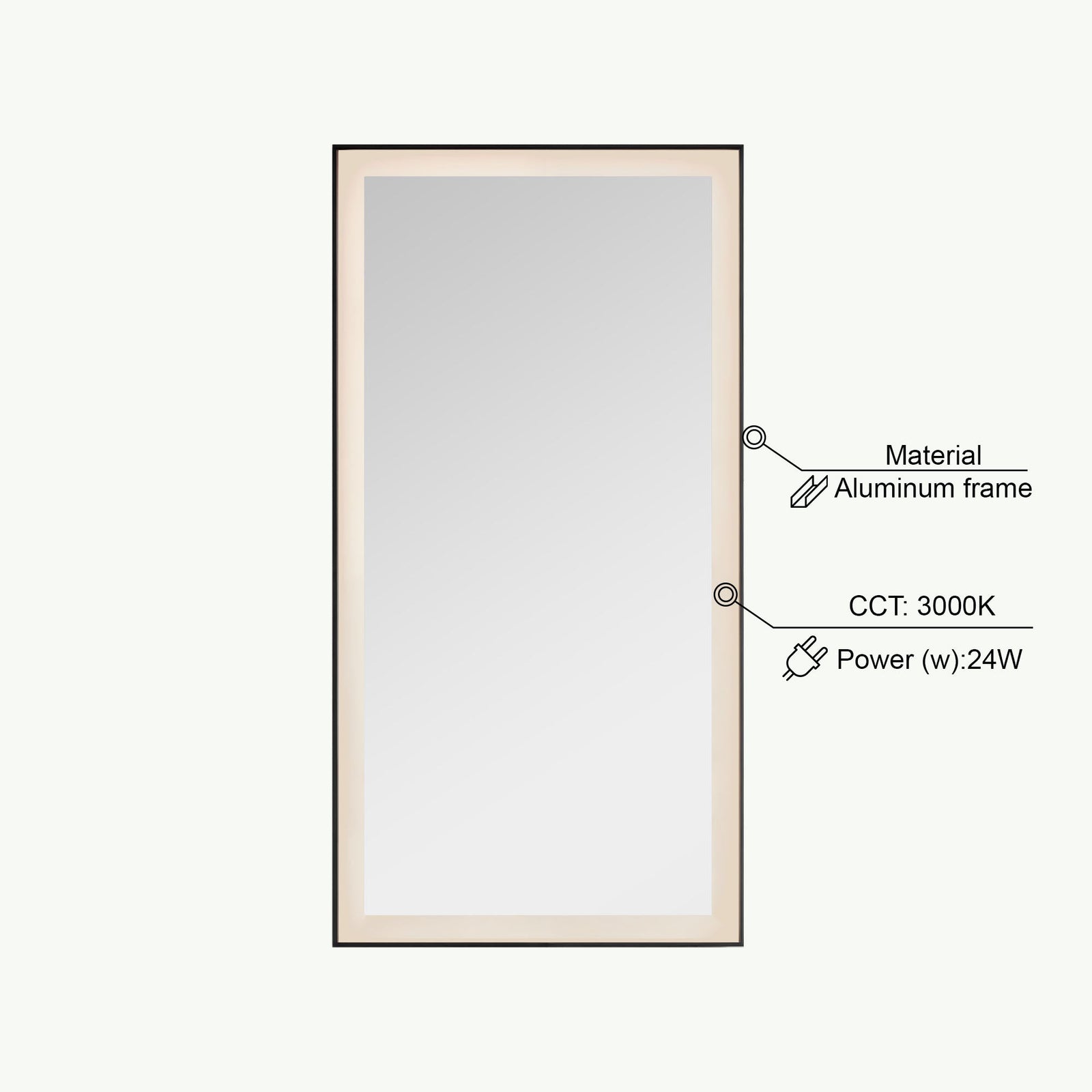 Dowell LED Wall Mirror with Black Aluminum Frame - Bathroom, Living Room, Bedroom, Lobby - 5005 Series