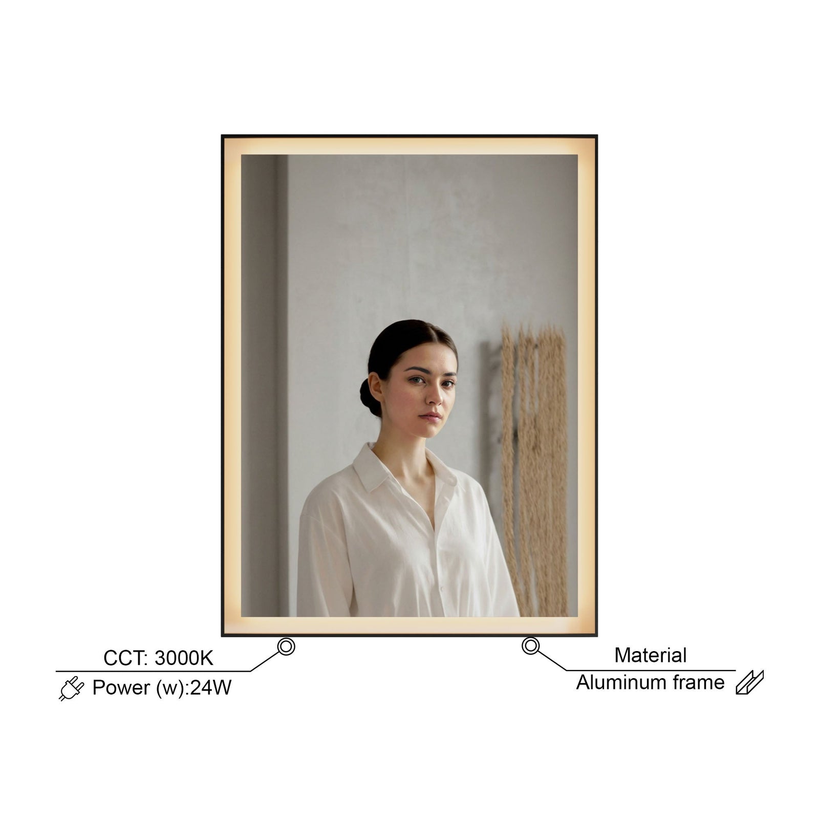 Dowell LED Wall Mirror with Black Aluminum Frame - Bathroom, Living Room, Bedroom, Lobby - 5005 Series