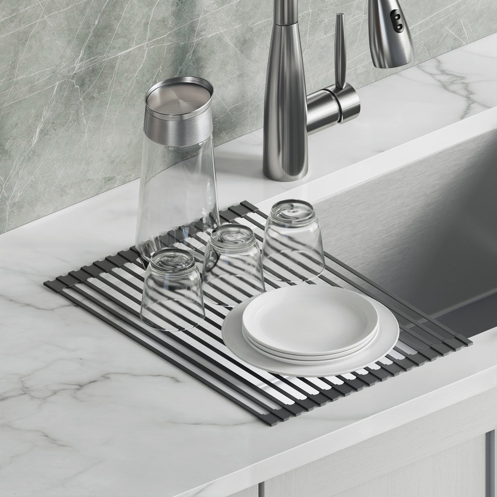 Dowell Over the Sink Roll-Up Dish Drying Rack, High-Quality, Foldable Tube Design, Space Saving Sink Organizer, Sturdy, Easy to Clean, Stylish Look