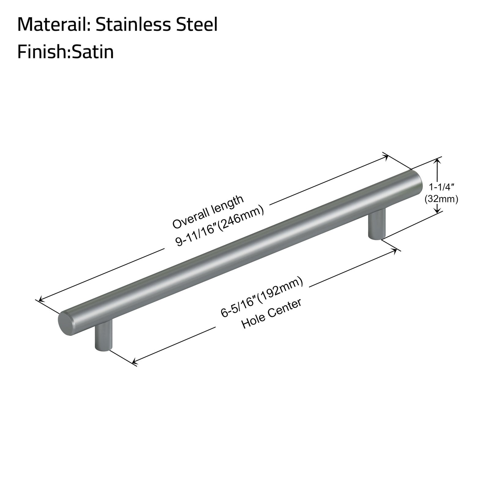 Dowell Cabinet Handle, Stainless Steel/Aluminum Construction Bar Plulls 3001 Series