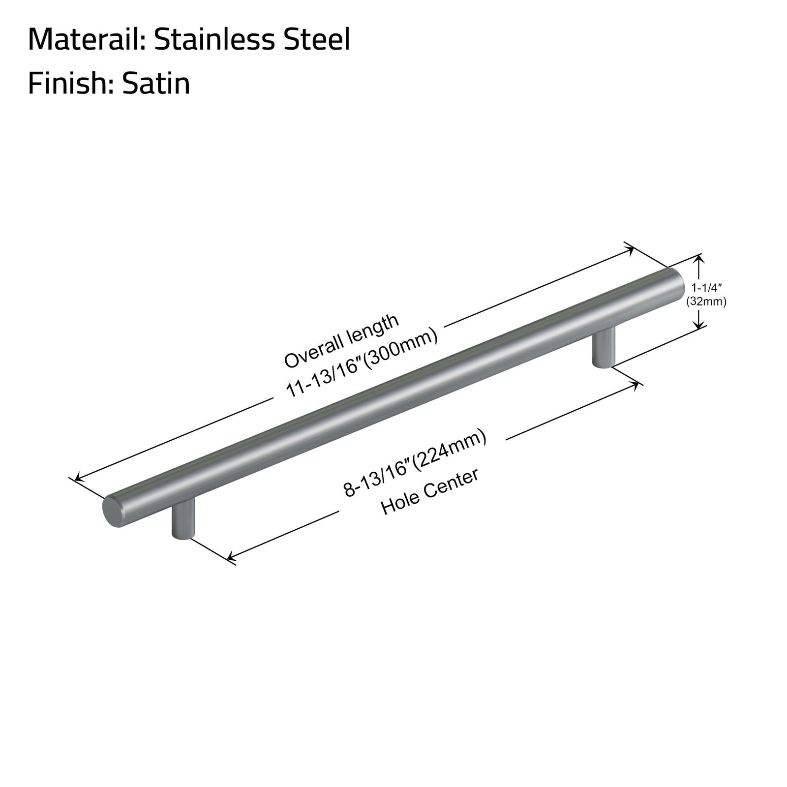 Dowell Cabinet Handle, Stainless Steel/Aluminum Construction Bar Plulls 3001 Series