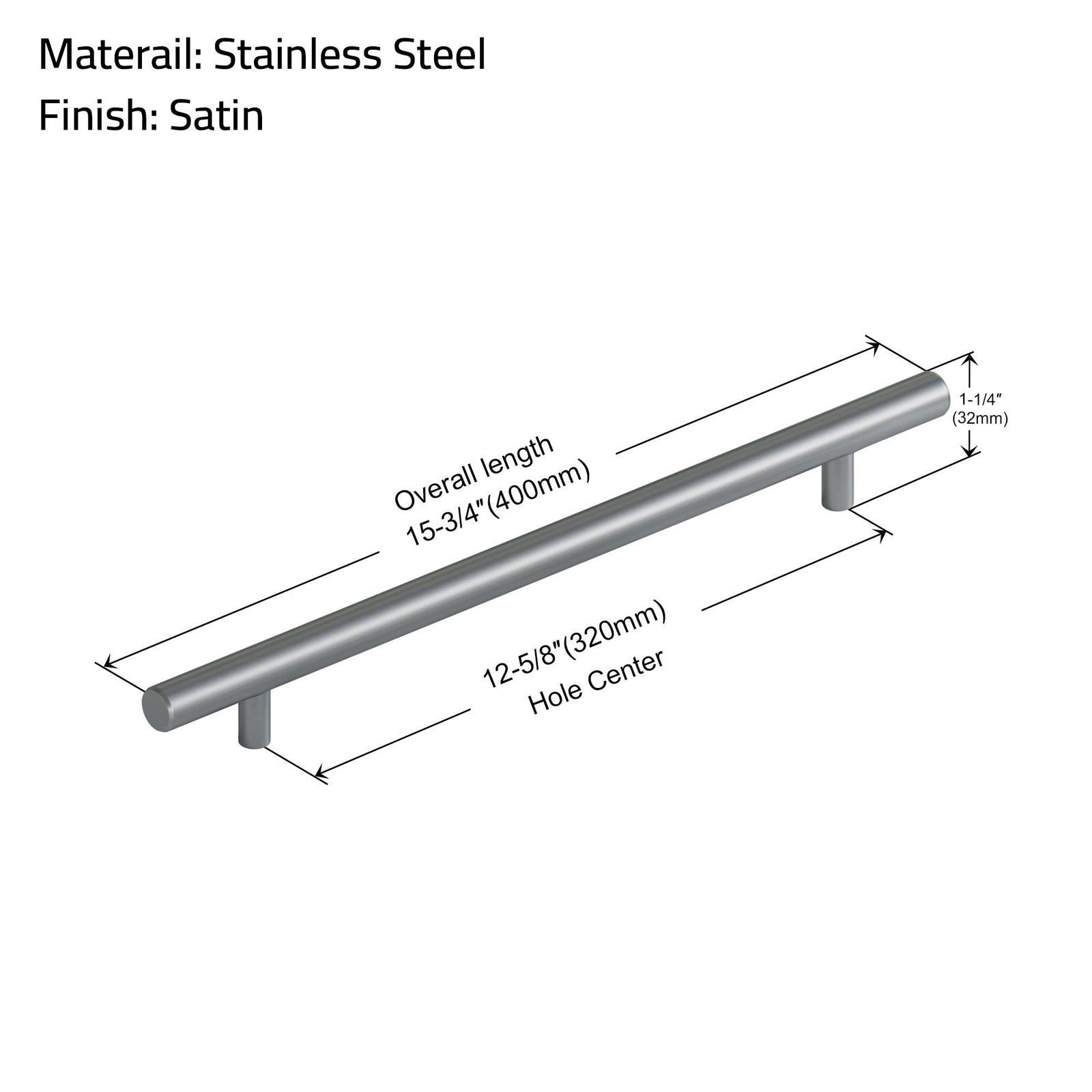 Dowell Cabinet Handle, Stainless Steel/Aluminum Construction Bar Plulls 3001 Series