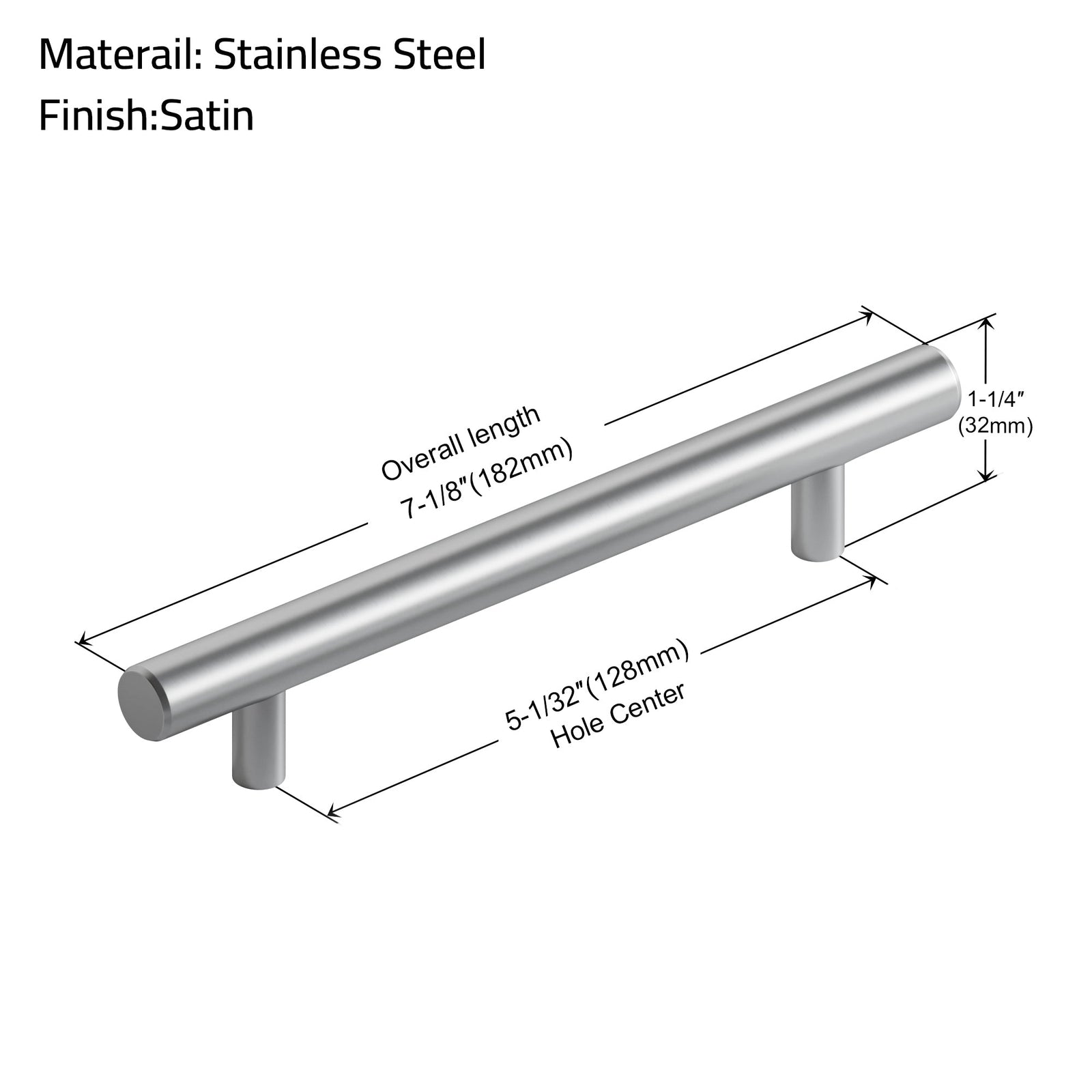 Dowell Cabinet Handle, Stainless Steel/Aluminum Construction Bar Plulls 3001 Series