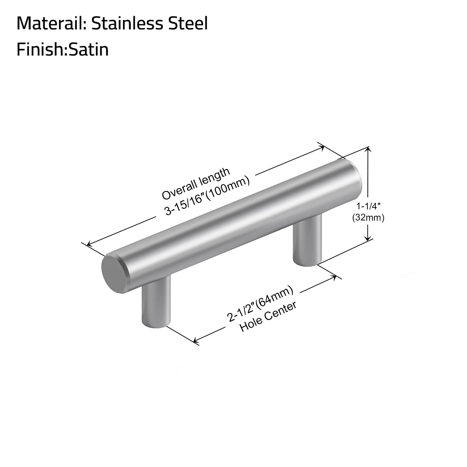Dowell Cabinet Handle, Stainless Steel/Aluminum Construction Bar Plulls 3001 Series