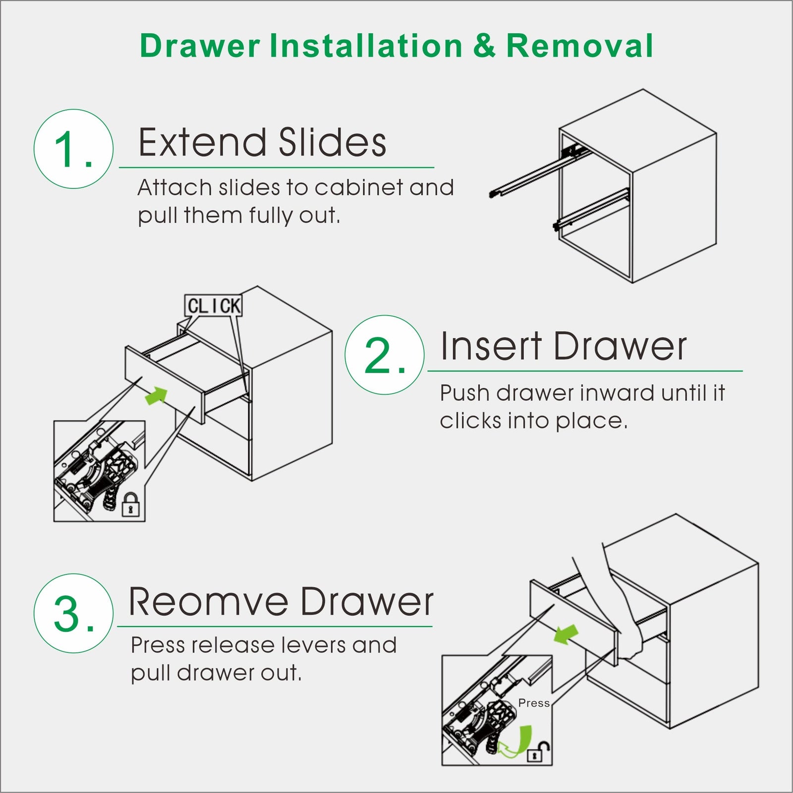 Dowell Slim Metal Drawer Kit, Soft-Close Full Extension Undermount Slides Drawer System, Dark Gray Cabinet Drawer Set for Kitchen & Bathroom