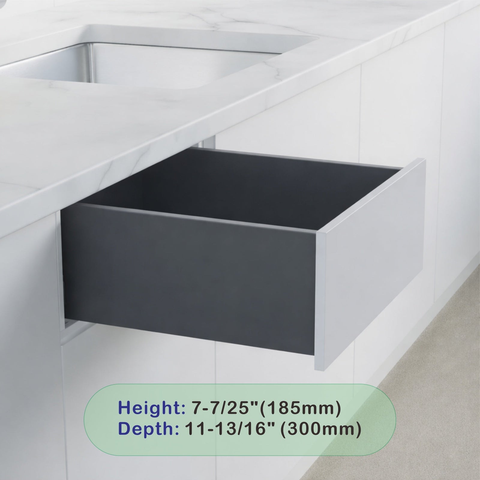 Dowell Slim Metal Drawer Kit, Soft-Close Full Extension Undermount Slides Drawer System, Dark Gray Cabinet Drawer Set for Kitchen & Bathroom