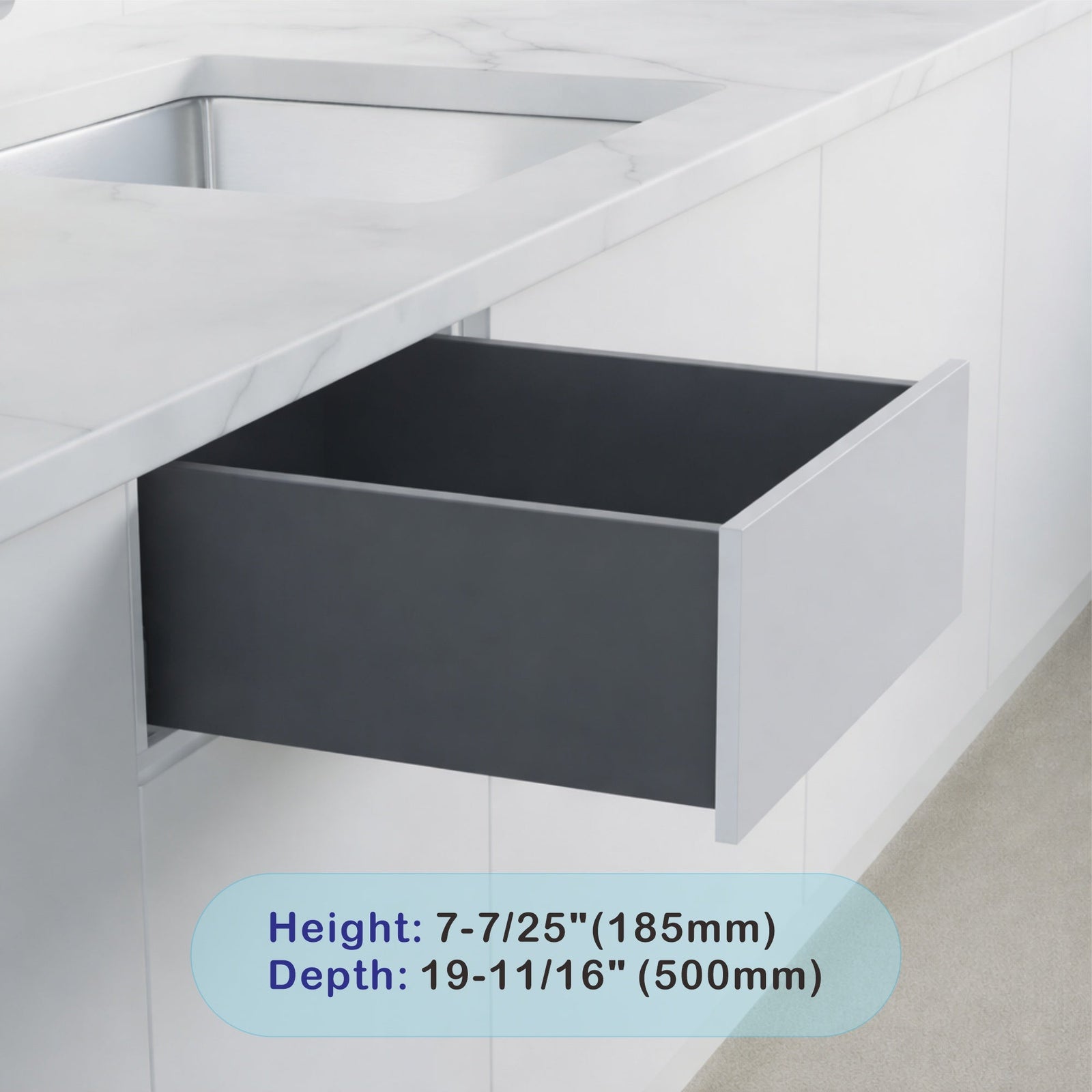 Dowell Slim Metal Drawer Kit, Soft-Close Full Extension Undermount Slides Drawer System, Dark Gray Cabinet Drawer Set for Kitchen & Bathroom