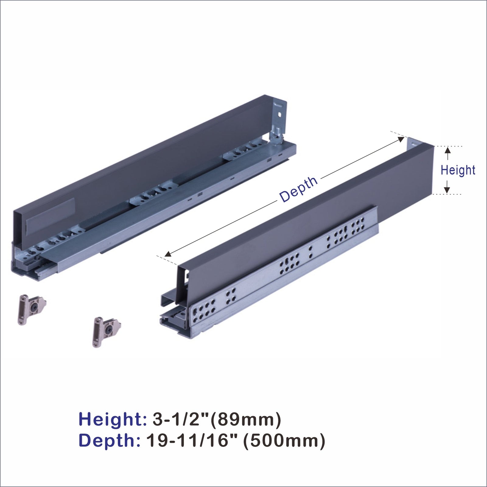 Dowell Slim Metal Drawer Kit, Soft-Close Full Extension Undermount Slides Drawer System, Dark Gray Cabinet Drawer Set for Kitchen & Bathroom