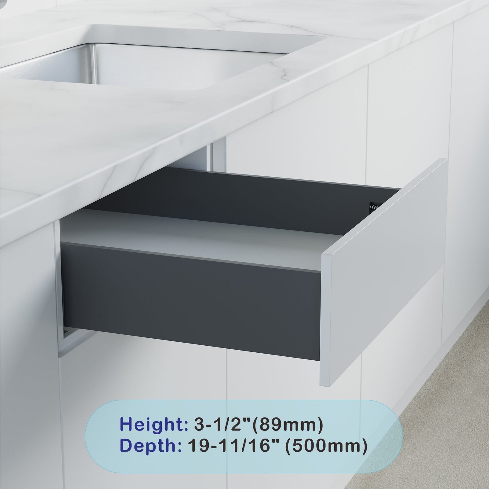 Dowell Slim Metal Drawer Kit, Soft-Close Full Extension Undermount Slides Drawer System, Dark Gray Cabinet Drawer Set for Kitchen & Bathroom