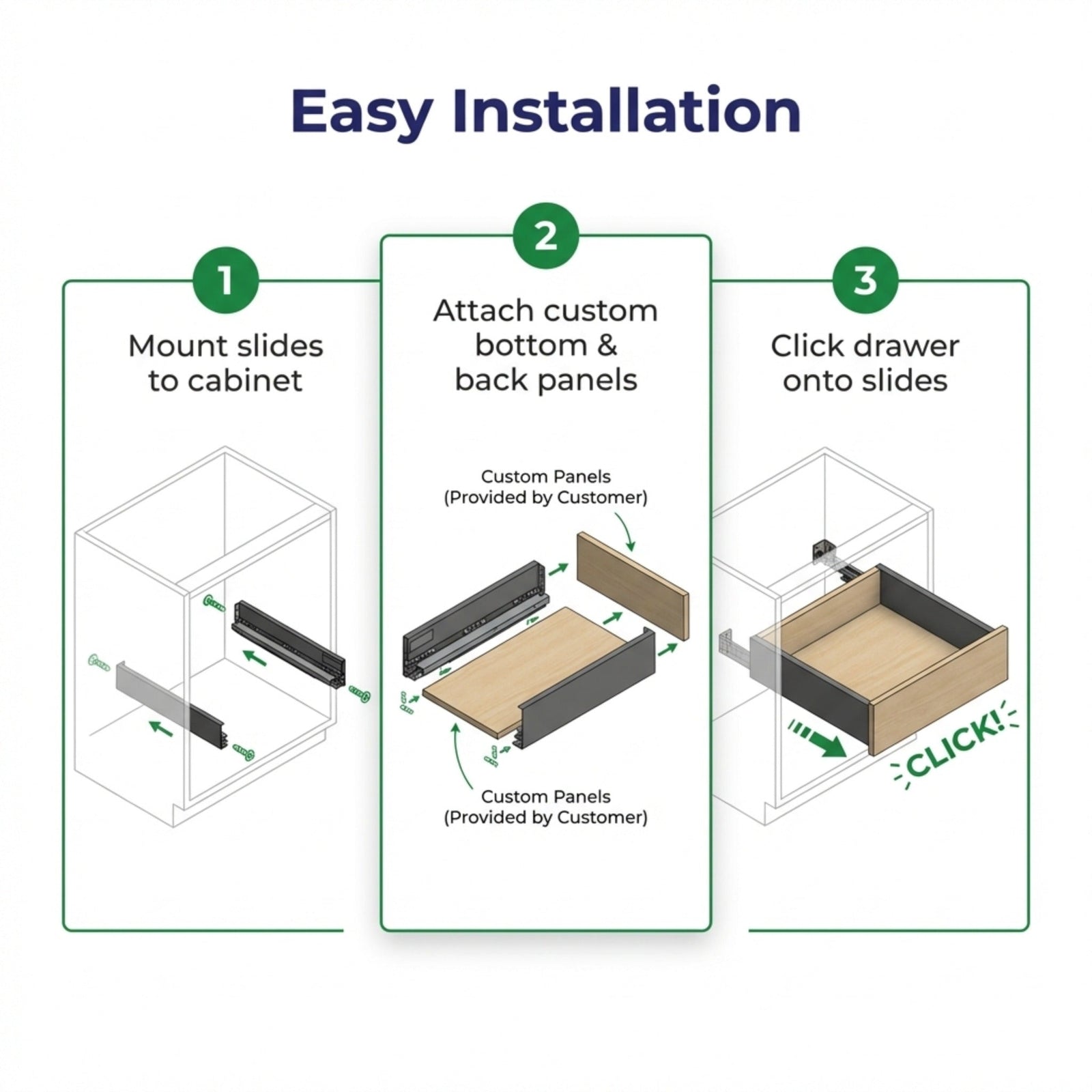 Dowell Slim Metal Drawer Kit, Soft-Close Full Extension Undermount Slides Drawer System, Dark Gray Cabinet Drawer Set for Kitchen & Bathroom