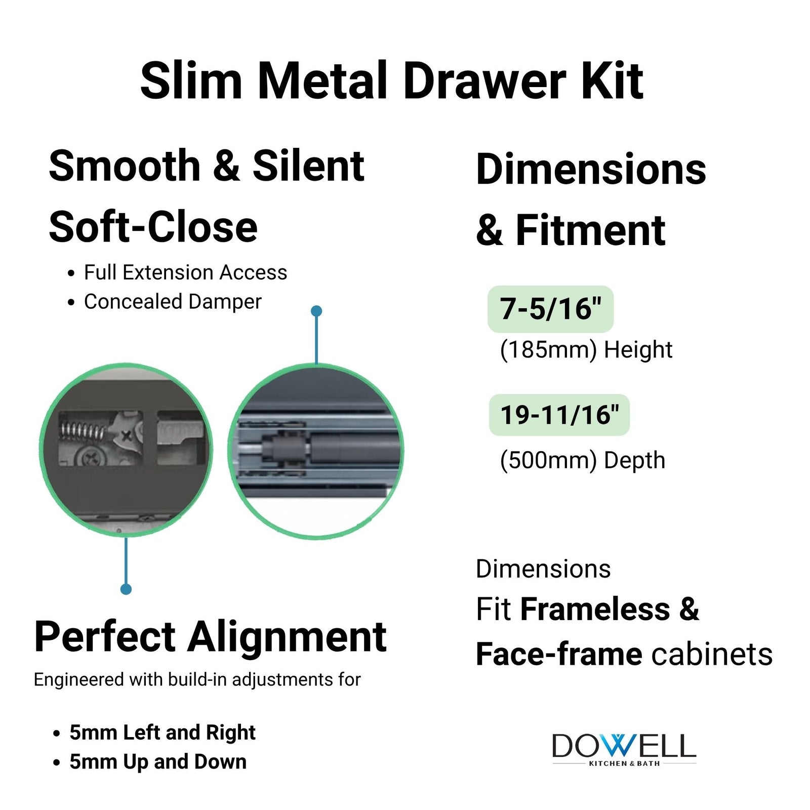 Dowell Slim Metal Drawer Kit, Soft-Close Full Extension Undermount Slides Drawer System, Dark Gray Cabinet Drawer Set for Kitchen & Bathroom