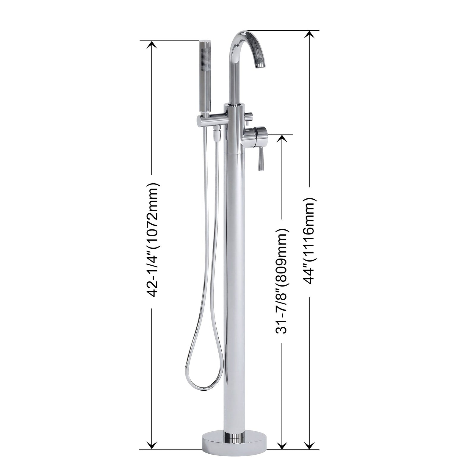 Dowell Freestanding Bathtub Faucet - 8003 001 Series, Floor Mounted Brass Bathroom Tub Faucets with Hand Shower
