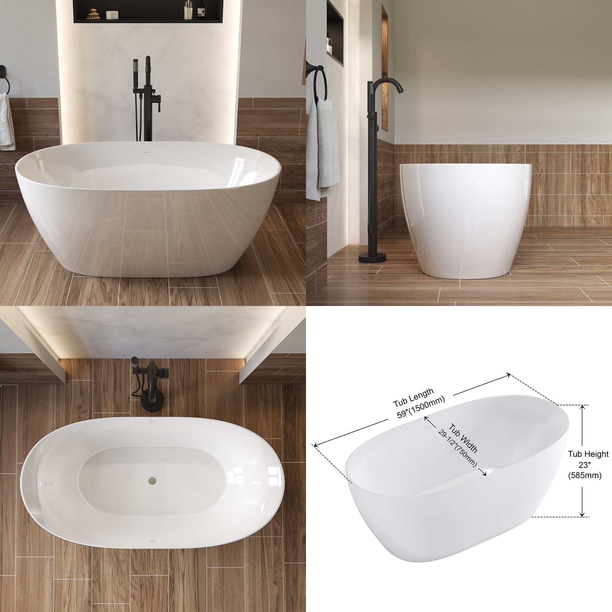 Dowell 59" Freestanding Acrylic Oval Bathtub - 60 Gallon Capacity - 080 5930 Series