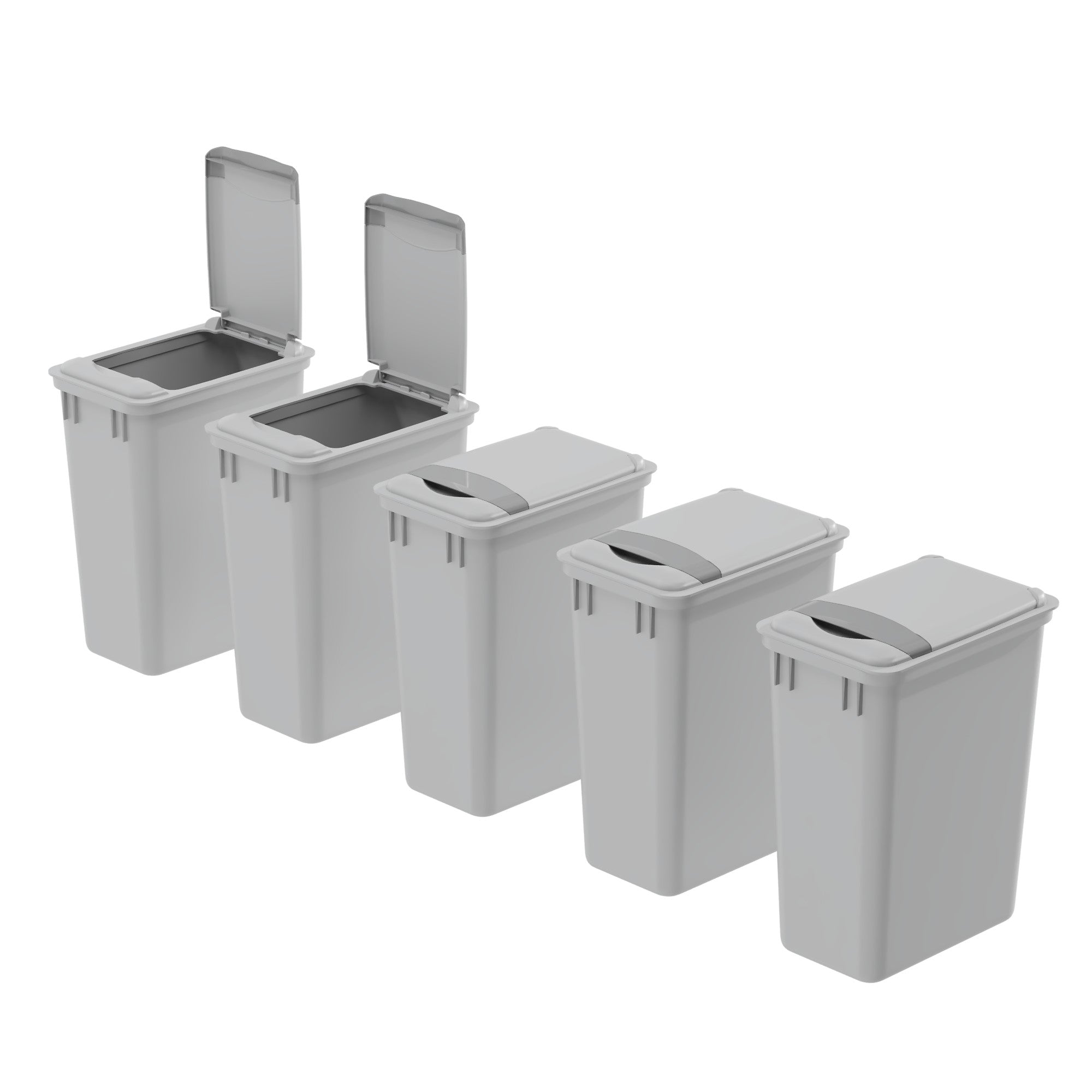 dowell grey plastic trash can 9gal 4000 35 04  with lid open 45 degree view 5pack