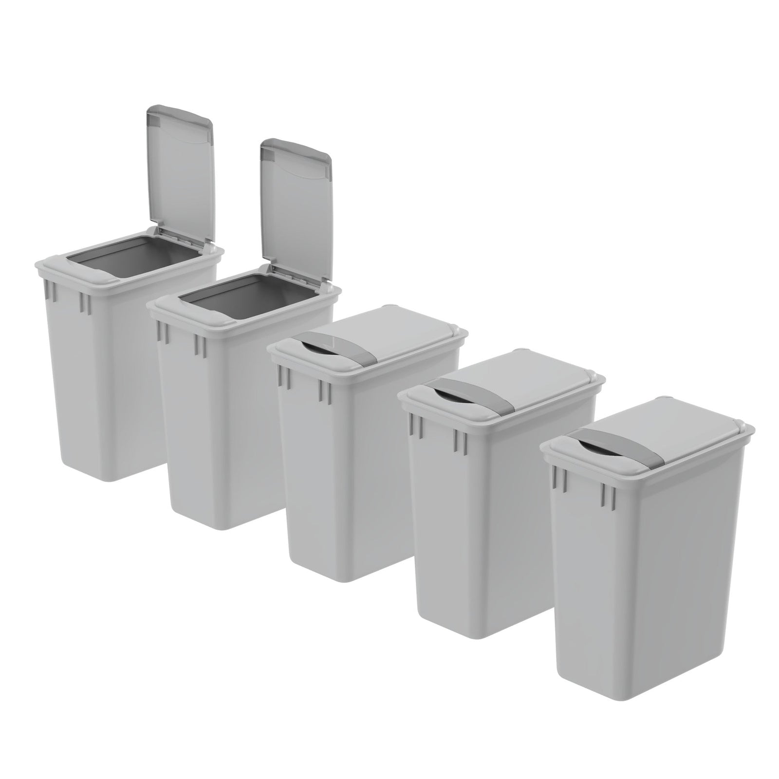 dowell grey plastic trash can 9gal 4000 35 04  with lid open 45 degree view 5pack