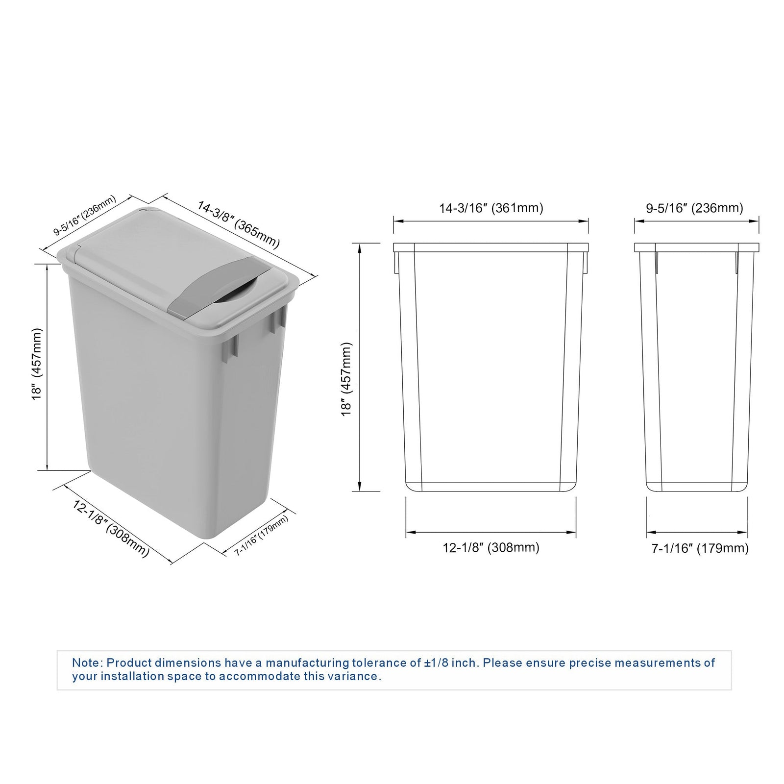 dowell grey plastic trash can 9gal 4000 35 04 with lid dimension drawing