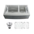 Dowell 35-7/8" L x 20-3/4" W Handcrafted Apron-Front Farmhouse Undermount Kitchen Sink 16 Gauge Stainless Steel 10" Depth Double Bowl With Grid Strainer