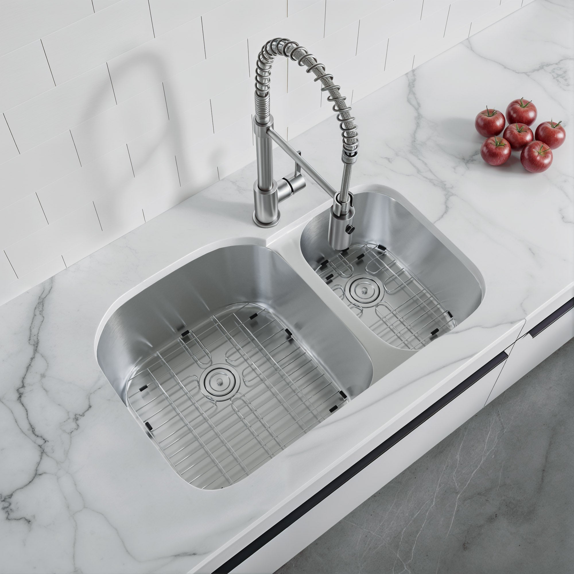Dowell 31-1/2" Kitchen Undermount Double Bowl Sink - One 17-3/4 " Bowl, 9" Deep, One 10-3/8" Bowl, 7" Deep, Stainless Steel 18/16 Gauge - 6001 Series