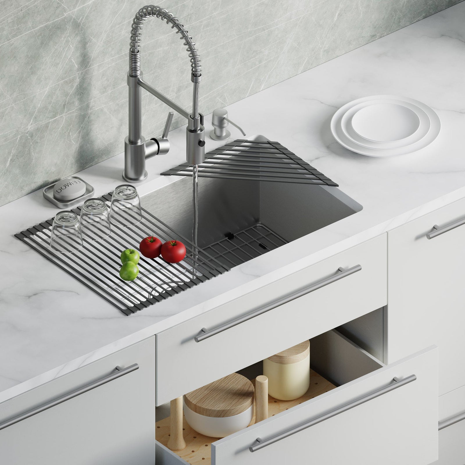 Dowell Over the Sink Roll-Up Dish Drying Rack, High-Quality, Foldable Tube Design, Space Saving Sink Organizer, Sturdy, Easy to Clean, Stylish Look
