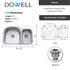 Dowell 31-1/2" Kitchen Undermount Double Bowl Sink - One 17-3/4 " Bowl, 9" Deep, One 10-3/8" Bowl, 7" Deep, Stainless Steel 18/16 Gauge - 6001 Series