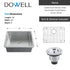 Dowell 23" L x 18" W Handcrafted Undermount Kitchen Sink 16 Gauge Stainless Steel 9" Depth Single Bowl With Grid Strainer