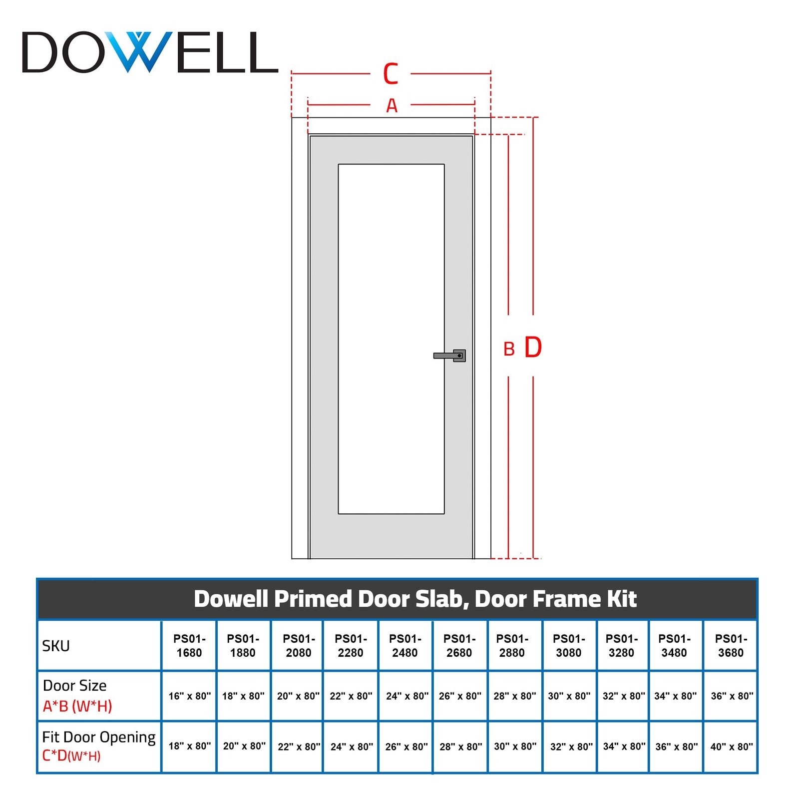 Dowell Primed Door Slab, Door Frame Kit