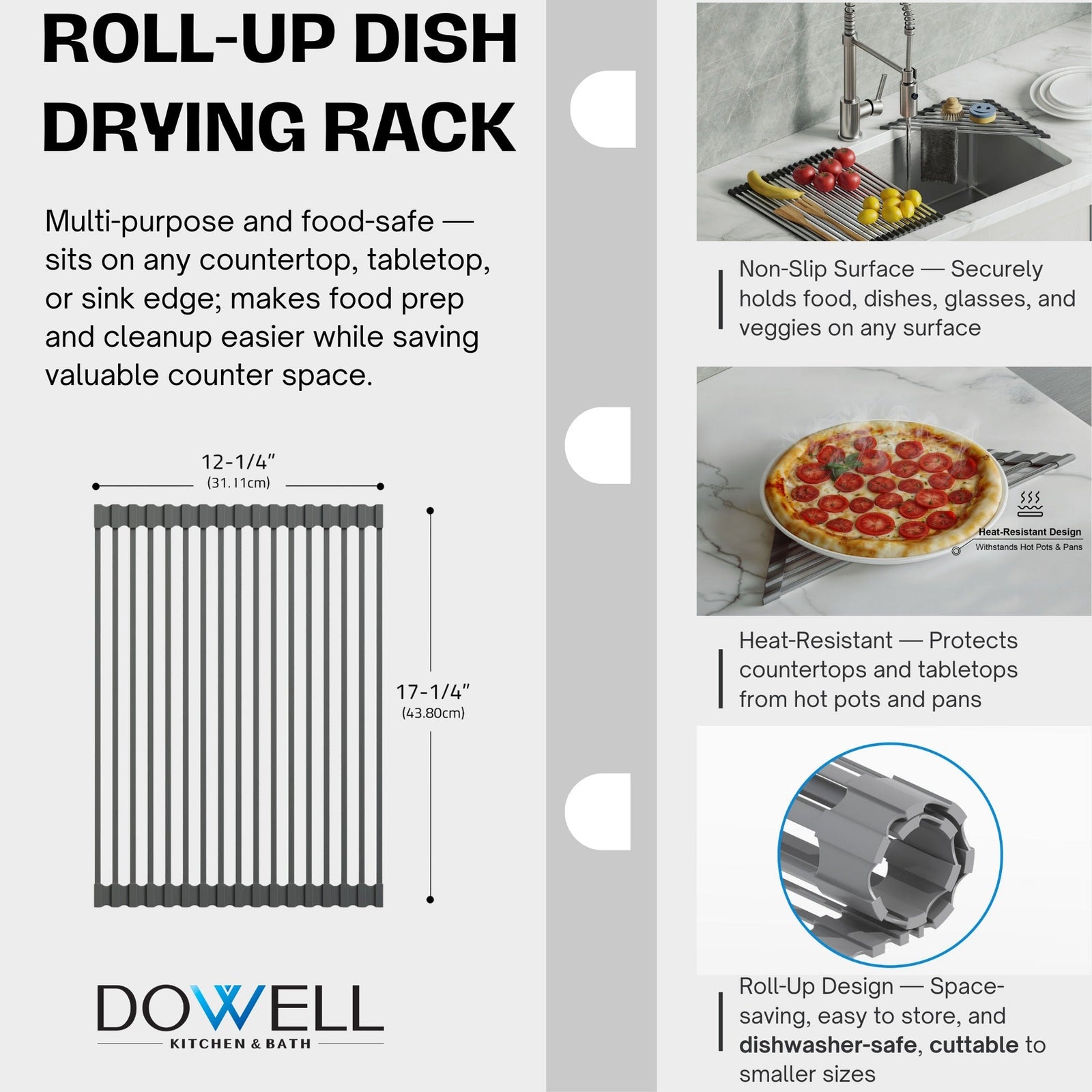 Dowell Over the Sink Roll-Up Dish Drying Rack, High-Quality, Foldable Tube Design, Space Saving Sink Organizer, Sturdy, Easy to Clean, Stylish Look