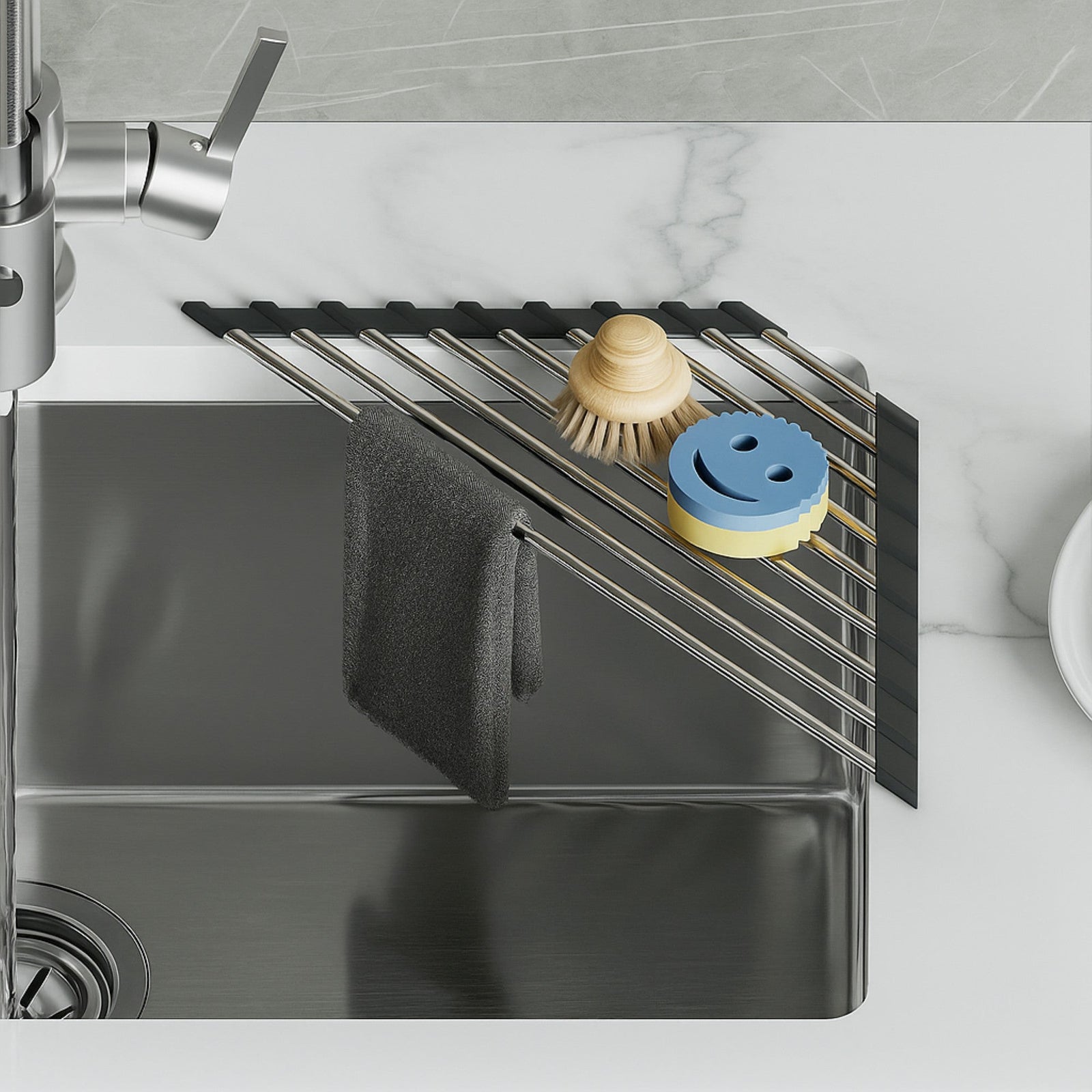 Dowell Over the Sink Roll-Up Dish Drying Rack, High-Quality, Foldable Tube Design, Space Saving Sink Organizer, Sturdy, Easy to Clean, Stylish Look
