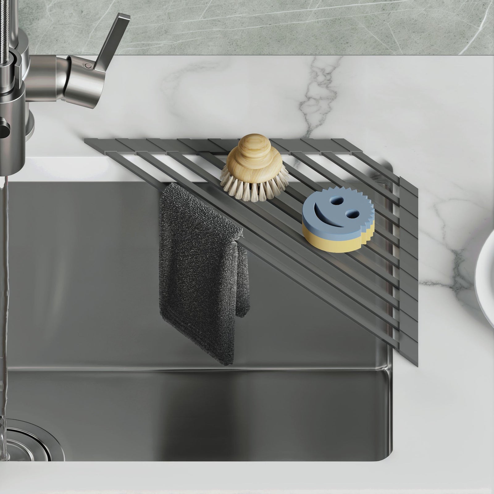 Dowell Over the Sink Roll-Up Dish Drying Rack, High-Quality, Foldable Tube Design, Space Saving Sink Organizer, Sturdy, Easy to Clean, Stylish Look