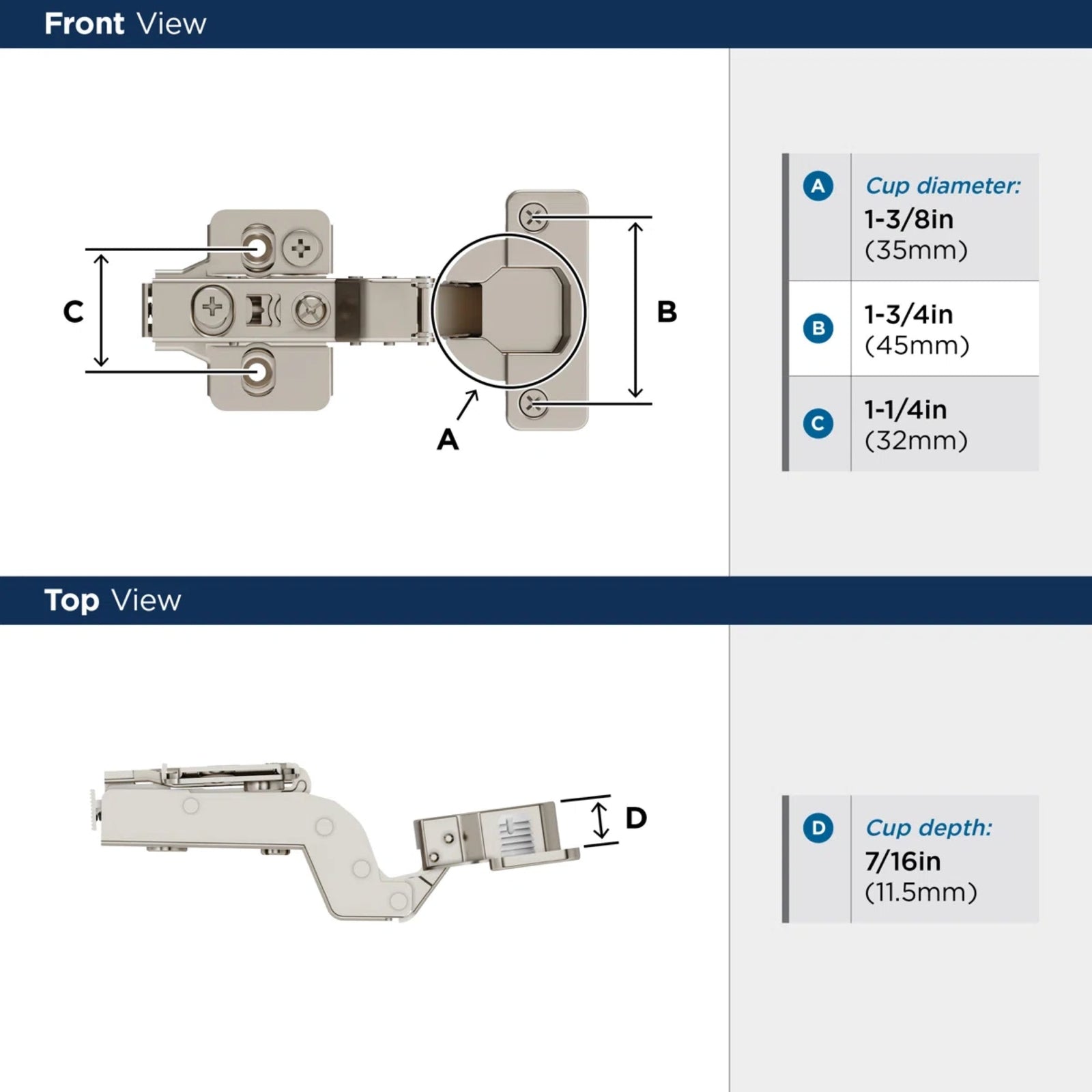 Dowell Soft-Close Adjustable Cabinet Hinge, Nickel Finish